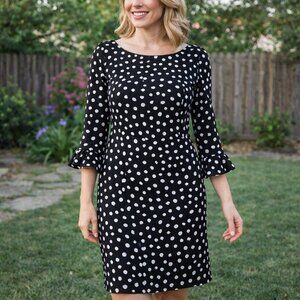 Laura Jeffries Polka Dot Dress Size 12 Black White Ruffle Sleeve Midi Work Party